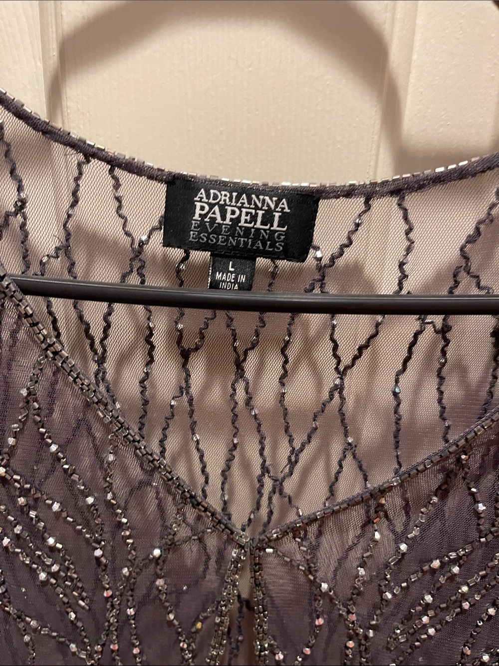 Adrianna Papell Gunmetal Beaded Mesh Bolero - Picture 2 of 5